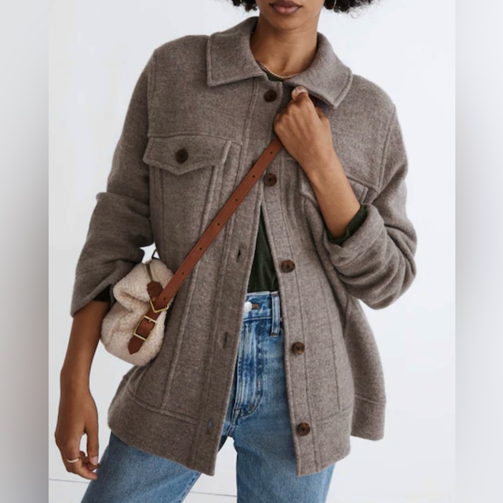 Madewell Boiled Wool Bridgman Sweater-Jacket, Tan, Women’s Medium